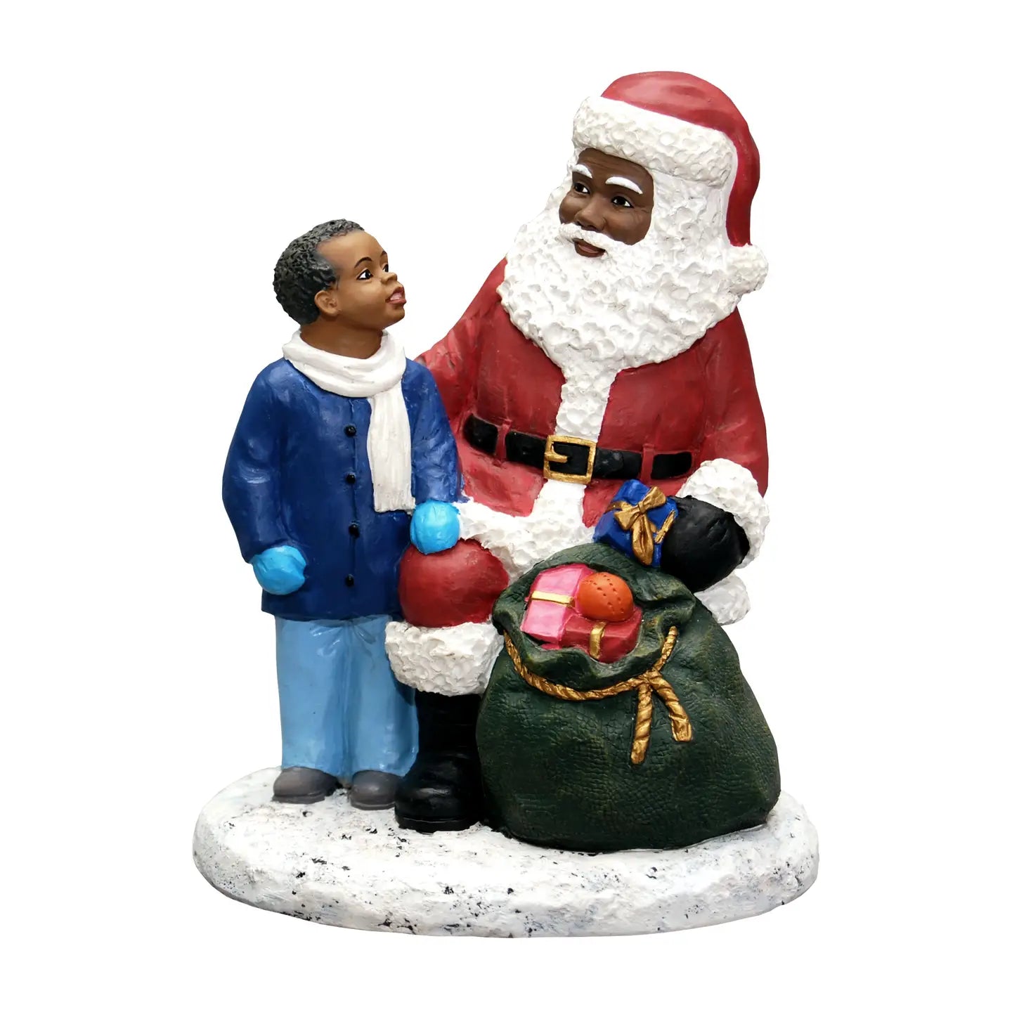 17081: African American Santa Kneeling Next To A Boy, 5.5" H