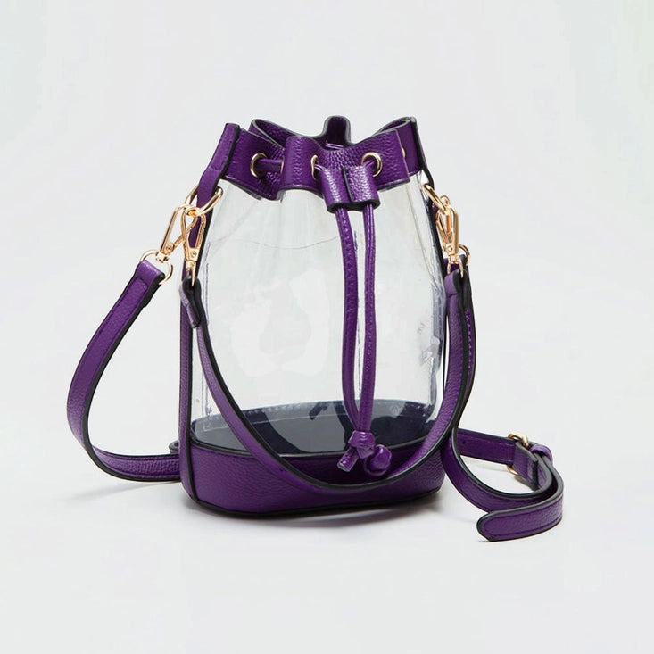 Solid Faux Leather Transparent Bucket Bag