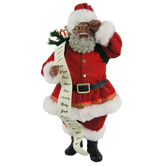 10" Black Traditional Santa with List