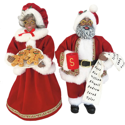 12" Black Mr. and Mrs. Claus, Set of 2