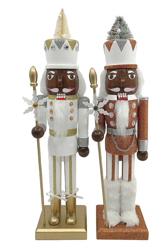 15" Silver & Gold Black Snowflake Nutcrackers, 2 Asst.