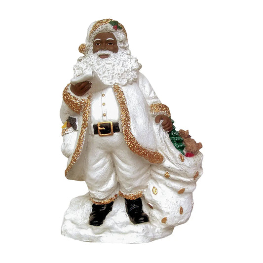 17095: African American Santa w/ Scroll & Gift Sack. 10.5"H