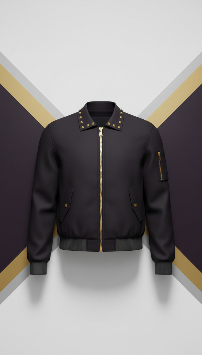 Raven Black Bomber Jacket Metallic Accents