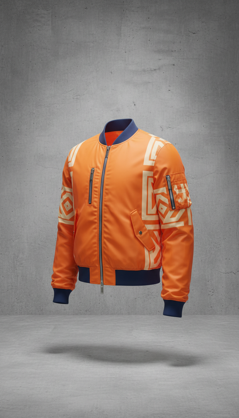 Signal Orange bomber jacket with metallic accent