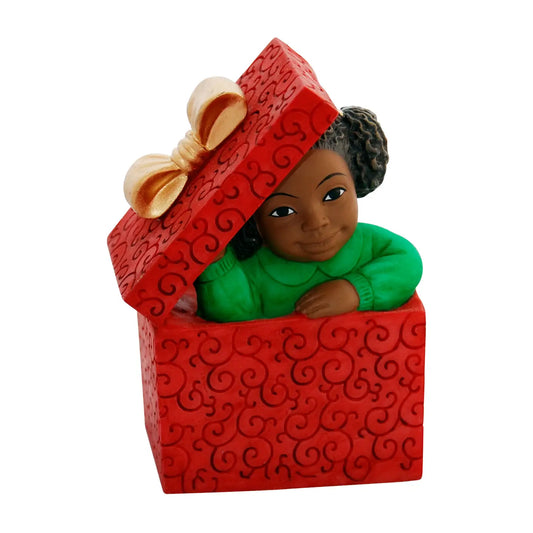 19136: African American Christmas Girl Hiding 3.5"H