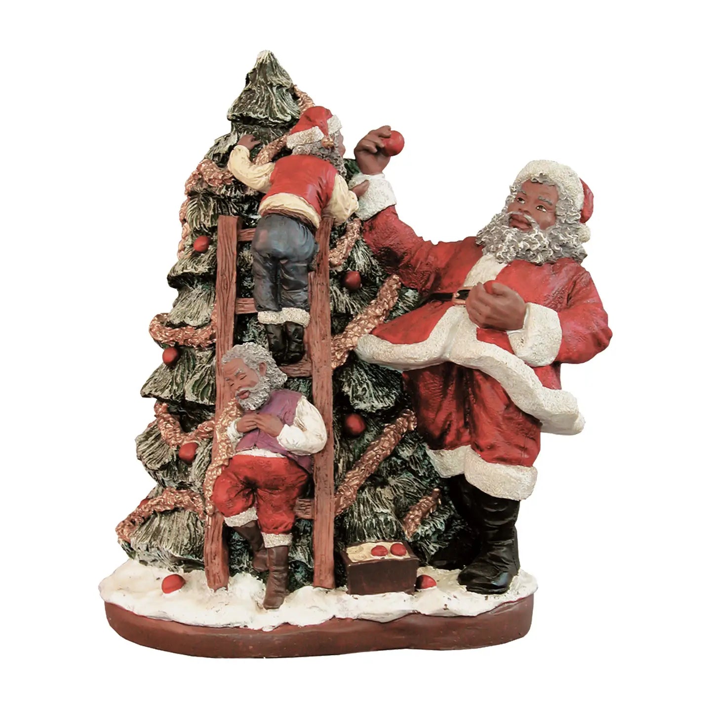 17056: African American Santa w/ Elves Deck’N A Tree, 12"H