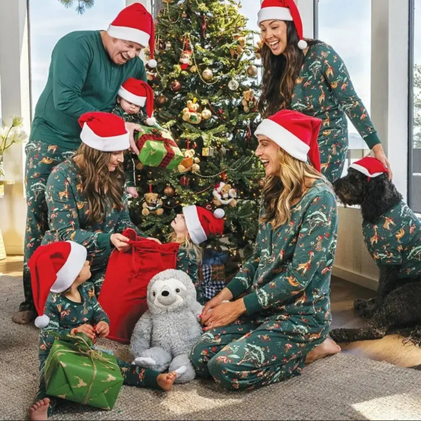 Family Matching Green Christmas Pajamas with Dog Outfit