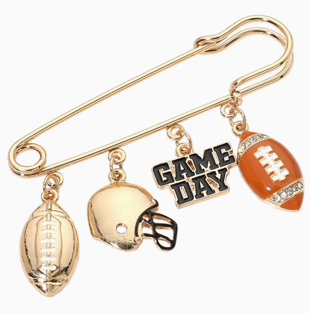 Football Charm Safety Pin Brooch